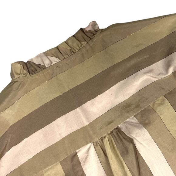 Rachel Zoe Blouse Striped Tassel Tie Front Top Brown Tan Cream Women's‎ 2 Shirt - Picture 7 of 14